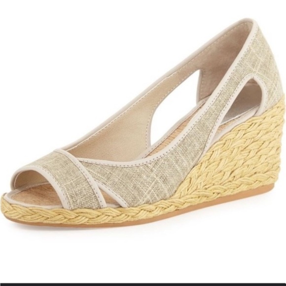 Donald J Pliner Coraa linen wedge espadrille open toe sandals neutral - Picture 1 of 10